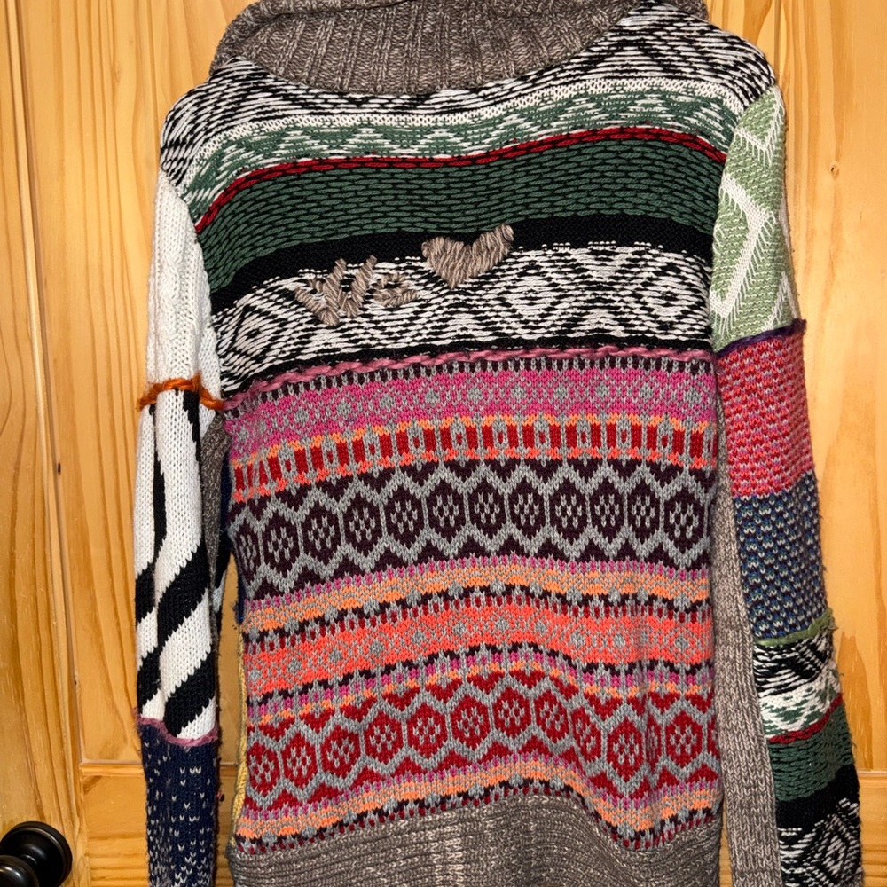 Desigual Multicolor Patchwork Cable-Knit Sweater Jacket - Picture 6 of 6
